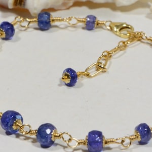 Tanzanite Bracelet Anklet Handmade Chain Bracelet Tanzanite Bracelet Gemstone, Birthstone Jewelry, Wire Wrapped Jewelry
