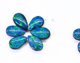 2.35 CT Natural  Australian Black Opal Pear Cabochon  5X3 mm  blue green Metallic  Doublet Boulder Matched Pair Earrings Set  Lot 12 stone