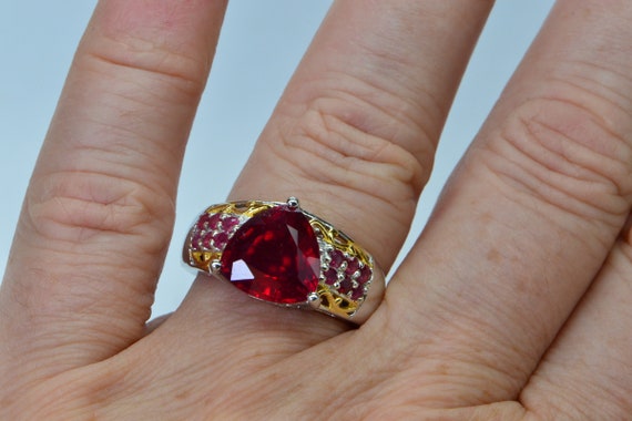 Emerald Cut Ruby Ring: 14K Gold Sterling Silver P… - image 4