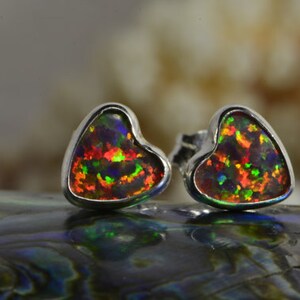 Fire Opal Stud Earrings Sterling Silver Opal Earrings Handmade Jewelry Sterling Silver Jewelry