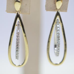 Natural Diamonds 14K Gold Two Color White and Yellow Teardrop Studs Estate Jewelry