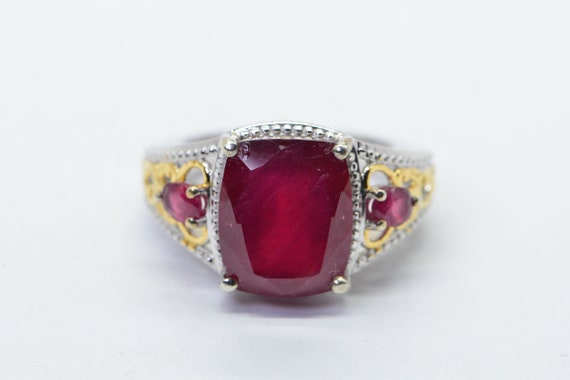 Emerald Cut Ruby Ring: 14K Gold Sterling Silver P… - image 8