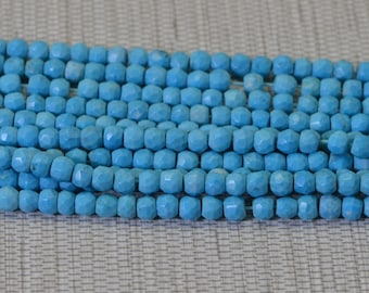 Sleeping Beauty Turquoise Faceted Rondelle Beads, Genuine Natural Gemstone Strand, Jewelry Supplies