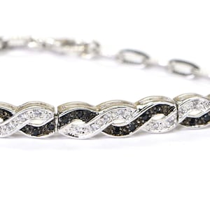 Black and White  Diamond Infinity Knot Chain Sterling Silver Bracelet