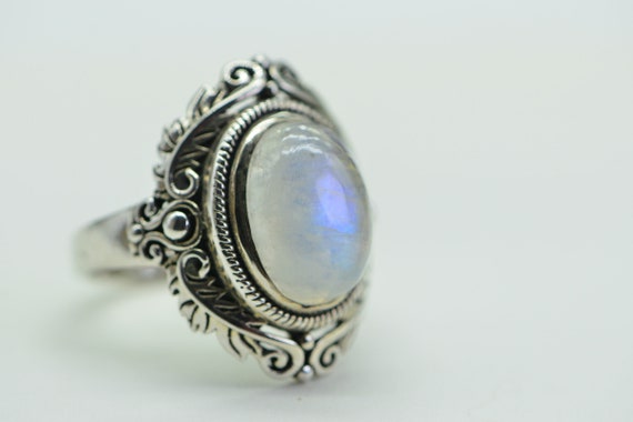 Rainbow Moonstone Ring: Solid Sterling Silver Sta… - image 3