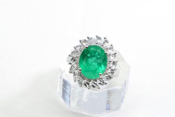 Vintage Doublet Emerald Ring White Topaz Large Cu… - image 5