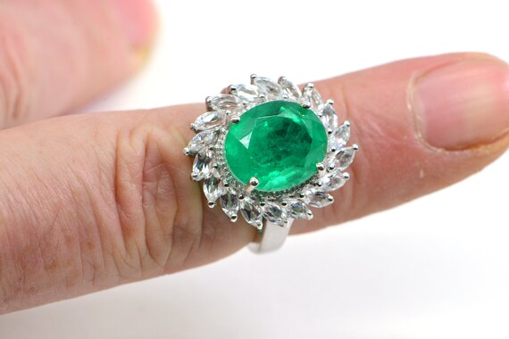 Vintage Doublet Emerald Ring White Topaz Large Cu… - image 4