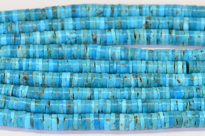 Arizona Turquoise Heishi Beads: Natural Blue Gemstone, 4.5mm (4 inch strand) image 1