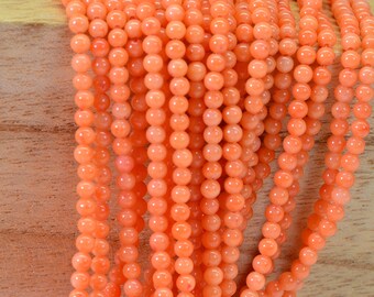 Salmon Coral Beads: 3mm Round Gemstone Strand