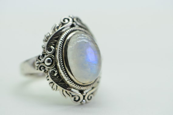 Rainbow Moonstone Ring: Solid Sterling Silver Sta… - image 1