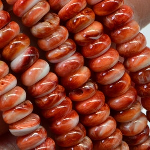 6mm Spiny Oyster Shell Beads Rondelle Beads Natural Beads Jewelry Making Supplies Loose beads Bright Orange Rondelle Beads image 1