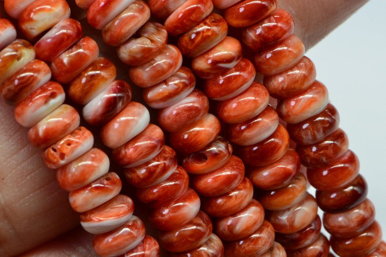6mm Spiny Oyster Shell Beads Rondelle Beads Natural Beads Jewelry Making Supplies Loose beads Bright Orange Rondelle Beads image 1