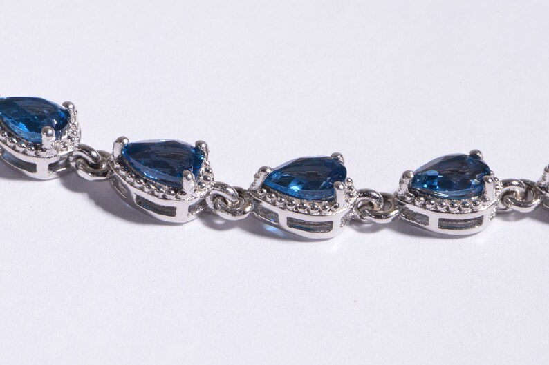 London Blue Topaz Bracelet Chain Gemstone Bracelet Prong Setting Teardrops Sterling Silver Gemstone Link Bracelet Birthstone November