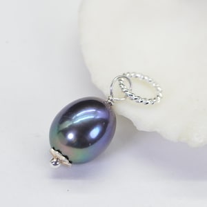 Peacock Black Pearl Pendant: Sterling Silver Wire Wrapped Charm