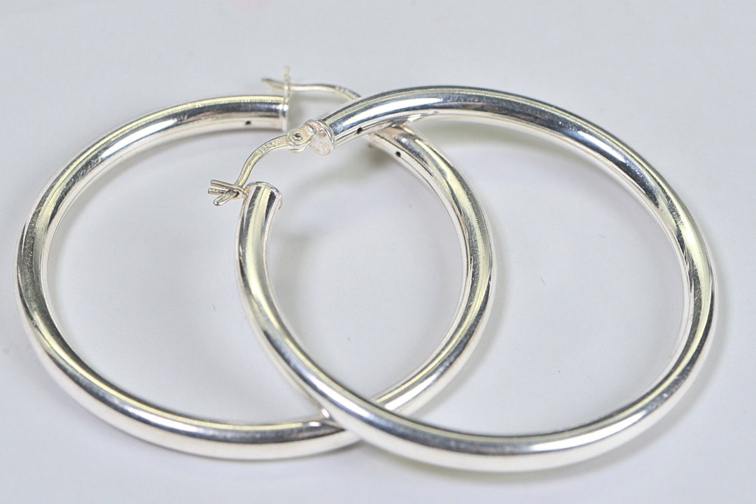 Fat Large Hoop Earrings Sterling Silver 40mm Hoop Earrings Fat Smooth ...