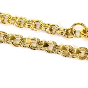 Vintage Bismarck Heart Bracelet  14K Gold Vermeil  Silver Sterling Bracelet For Women Triple Link Heart Shaped Charm Bracelet