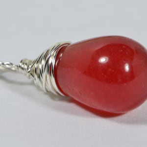 Red Jade Wire Wrapped teardrop Pendant Add Dangle Sterling silver wire wrapped pendant