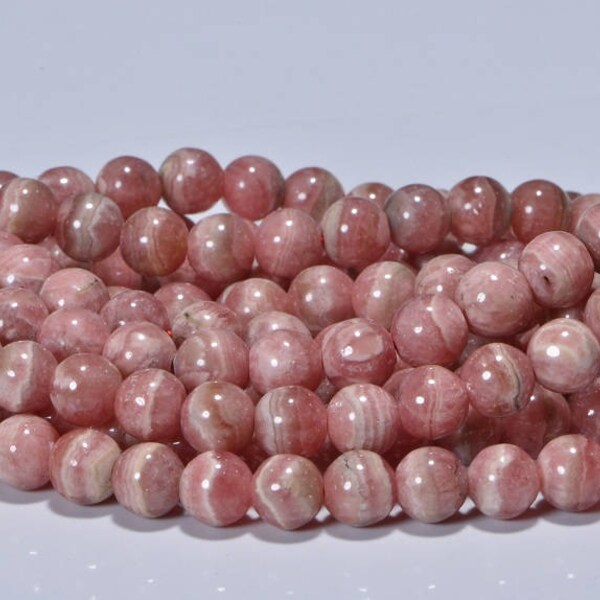 7mm Rhodochrosite Round beads Smooth pink stone Gemstone Beads   4 inch strand