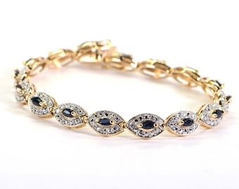 18K Gold Natural Sapphire Illusion Diamond Tennis Bracelet Gold and Platinum Multi Stone Gemstone Bracelet For Women Vintage Bracelet