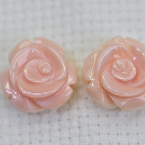 Natural 12m Queen conch shell Carved Rose- double sides carved rose Peach Pink Rose  Gemstone Beads