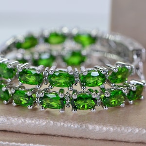 Chrome Diopside Large Hoop Earrings Natural Gemstone Sterling Silver Multi Stone Hinge Hoop Earrings