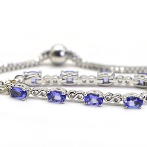 Natural Tanzanite Tennis Bracelet Oval Stone Set in Sterling Silver Adjustable Bolo Style Bracelet Birthstone December