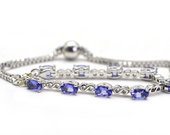 Natural Tanzanite Tennis Bracelet: Sterling Silver Bolo Bracelet, December Birthstone
