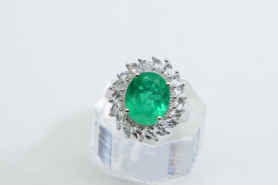 Vintage Doublet Emerald Ring White Topaz Large Cu… - image 10