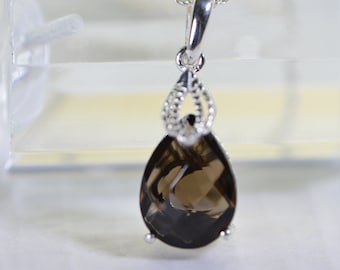 Natural Smokey Quartz Pendant Teardrop Pendant Sterling Silver Pendant Necklace Large Stone Pendant Healing Crystals Dark Crystal