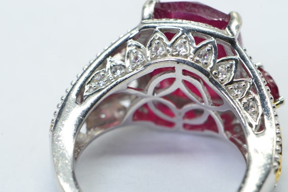 Emerald Cut Ruby Ring: 14K Gold Sterling Silver P… - image 5