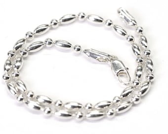 Anklet Beaded  bracelet  sterling silver bracelet beaded multi shape round oval silver beads