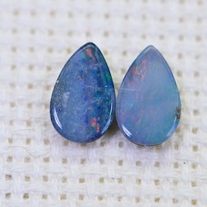 Black Opal Pear Pair: Australian Boulder Opal Doublet (8X5X1.8 mm)