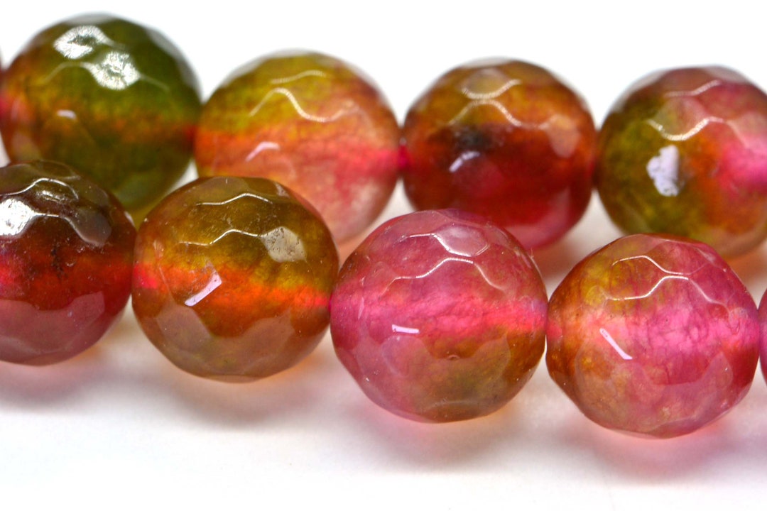 8mm Gleaming Watermelon Jade Round Faceted Beads Natural Gemstone Beads Jewelry Making Supplies