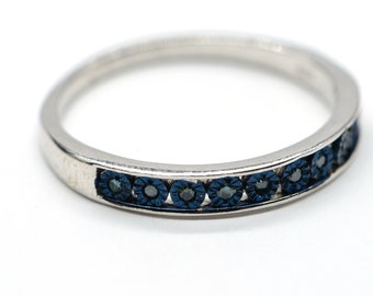 Blue Diamond Band Ring Dainty Staking Sterling silver Wedding Ring