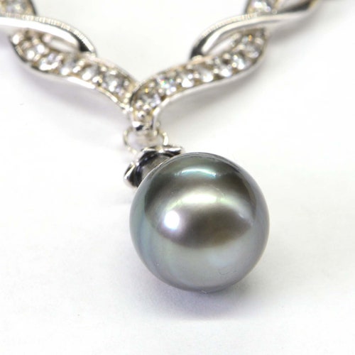 Black Akoya Pearl Necklace shops Pendant Herkimer Diamond Birthstone July Gift for Her