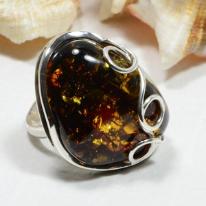 Amber Ring Baltic Amber Ring Sterling Silver Ring Gemstone Jewelry Amber Ring