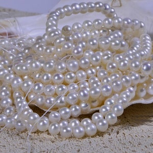 6mm AAA Natural White Semi Round Freshwater Pearls Genuine High Luster Smooth And Round off, White Freshwater Pearl Beads