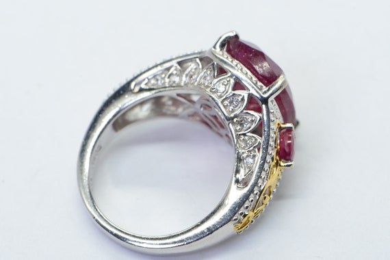 Emerald Cut Ruby Ring: 14K Gold Sterling Silver P… - image 3