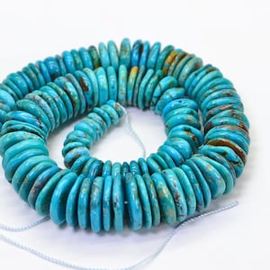 20mm Raw Turquoise Kingman Large Disc Beads Arizona Mine Blue Turquoise  Full Necklace 16 inches Jewelry Make Supply Graduated Strand