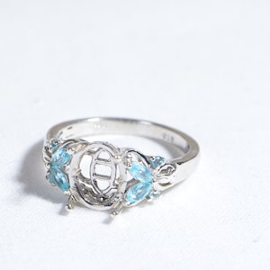 Silver Rings Blanks Silver 4 prong  Blank Ring Size 7 Butterfly design on side Blue Topaz Stone Mounting Oval Prong Setting Ring Pre Notched