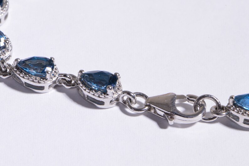 London Blue Topaz Bracelet Chain Gemstone Bracelet Prong Setting Teardrops Sterling Silver Gemstone Link Bracelet Birthstone November