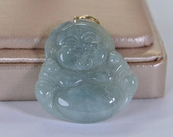14K Gold Jade Buddha Pendant: Natural Burmese Jadeite