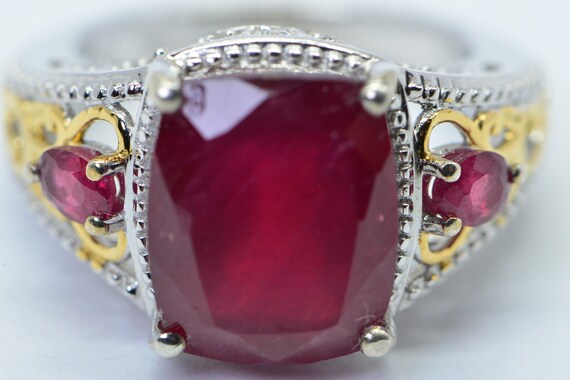 Emerald Cut Ruby Ring: 14K Gold Sterling Silver P… - image 7