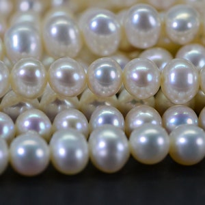 6mm AAA Natural White Semi Round Freshwater Pearls Genuine High Luster Smooth And Round off, White Freshwater Pearl Beads image 2