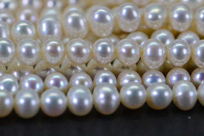 6mm AAA Natural White Semi Round Freshwater Pearls Genuine High Luster Smooth And Round off, White Freshwater Pearl Beads image 2