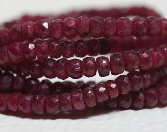 Ruby 4.2x2.5mm 4" inch Strand Faceted Rubies Faceted Rondelles Beads Gemstone Beads