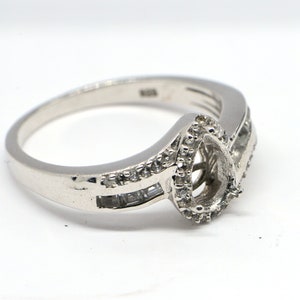 Solid Sterling Silver White Zircon 3 prong  Blank Ring Size 11, For Pear Cut Cab  Mounting  Prong Setting Ring Blank Pre Notched