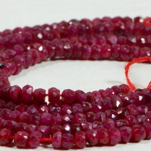 Ruby Faceted Rondelles 3x2mm Natural Gemstone Beads Ruby Beads Jewelry Making Supplies, 6 inches half strand