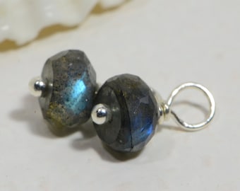 Labradorite Gemstone Charms, Earring Charms, Interchangeable Earrings, Gemstone Charms, Necklace Charms, Sterling Silver