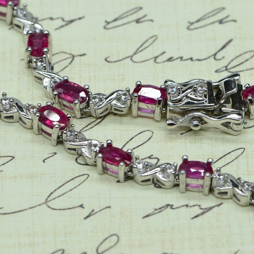 Natural Ruby Tennis Bracelet shops Sterling Silver Corundum Gemstone Bracelet